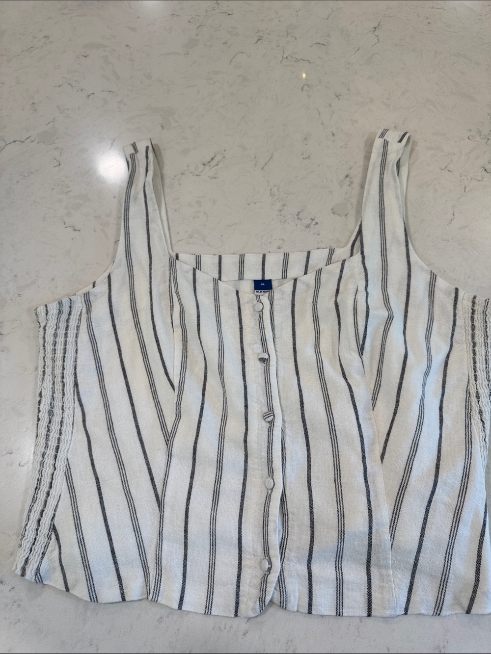 Old Navy White Tank Top with Black Stripes and Button Front